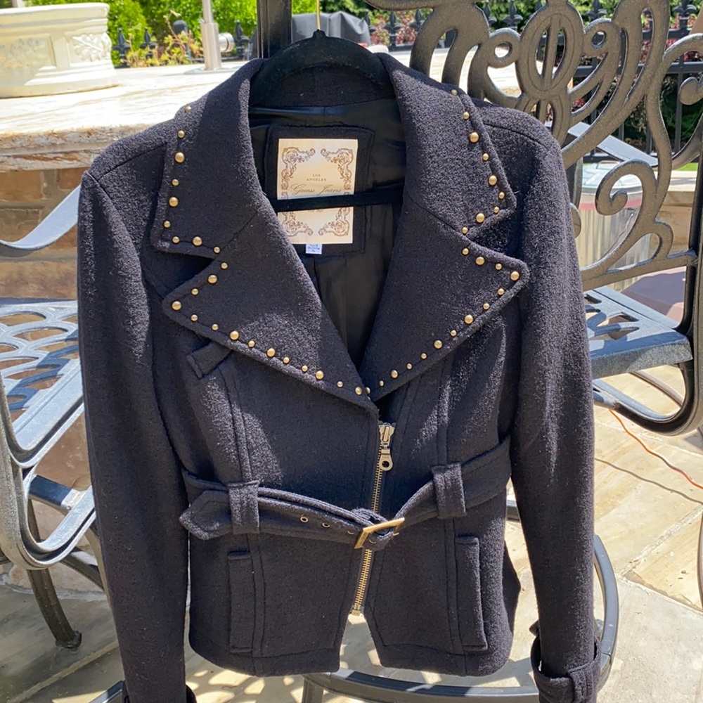 Guess Black Cropped Jacket with Belt Sz XL
